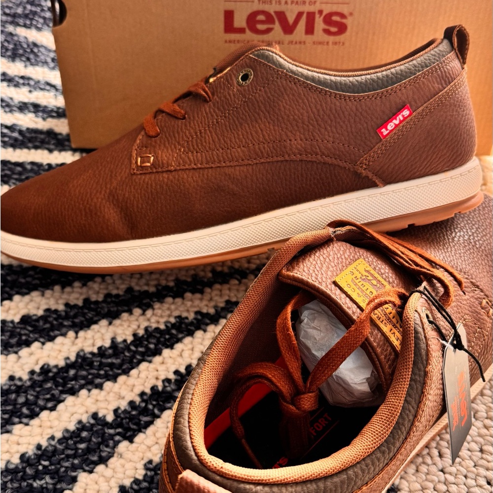Levi's Men's Brown Casual Leather-Look Lace-Up Shoes • NEW • Size‎ 13